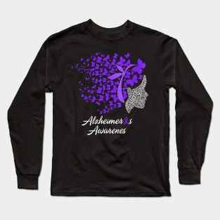 Alzheimer's Awareness Alzheimers Purple Butterflies Long Sleeve T-Shirt